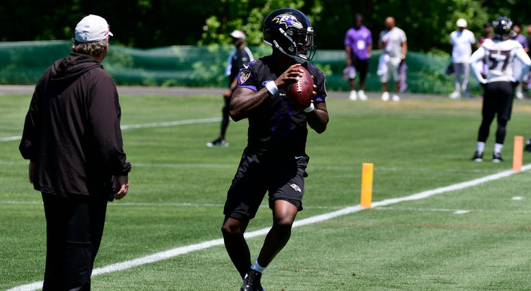 Marty Mornhinweg Watches Rookie Lamar Jackson Drop Back In Training Camp