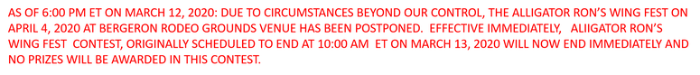 ARWF Postponed