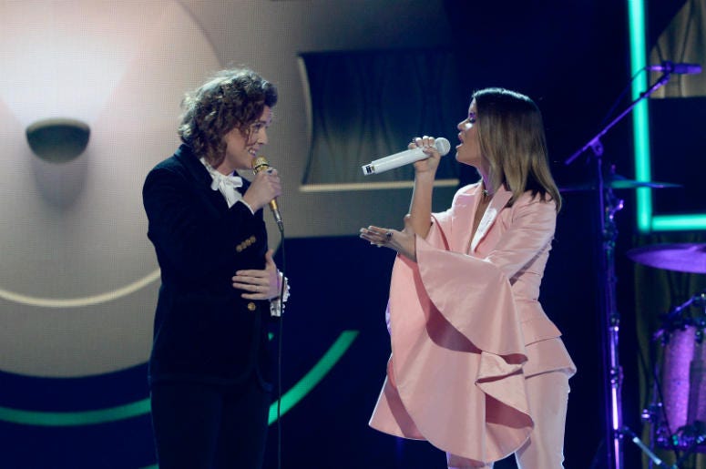 Brandi Carlile (L) and Maren Morris perform onstage during the 2018 CMT Artists of The Year Brandi Carlile (L) and Maren Morris perform onstage during the 2018 CMT Artists of The Year