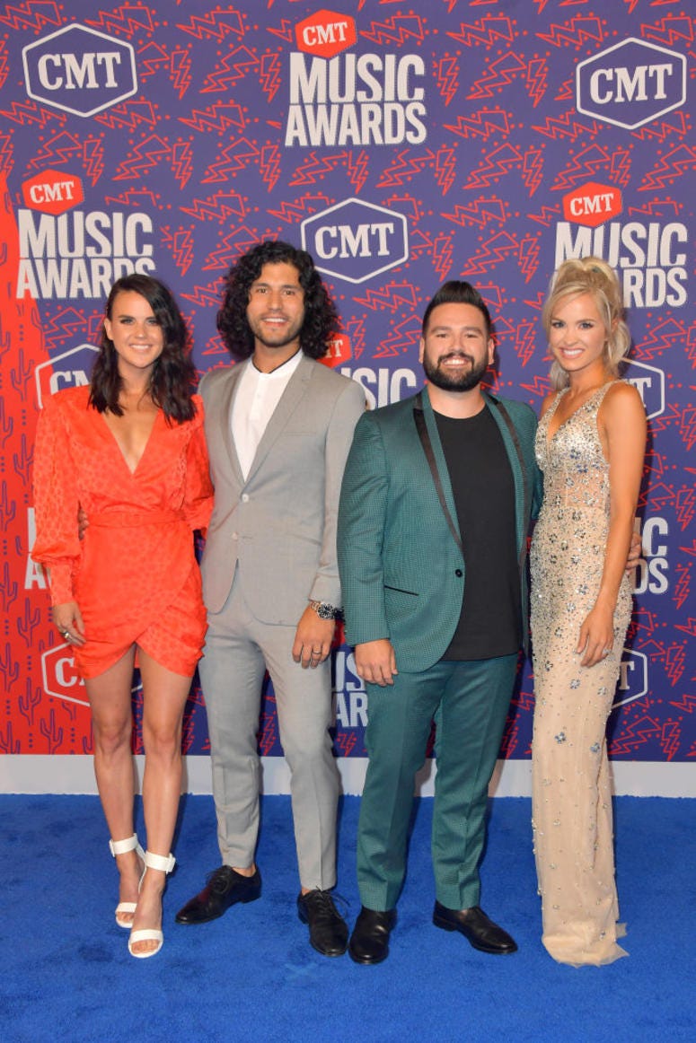 Abby Law, Dan Smyers and Shay Mooney of Dan + Shay, and Hannah Billingsley attend the 2019 CMT Music Awards at Bridgestone Arena on June 05, 2019 in Nashville, Tennessee Abby Law, Dan Smyers and Shay Mooney of Dan + Shay, and Hannah Billingsley attend the 2019 CMT Music Awards at Bridgestone Arena on June 05, 2019 in Nashville, Tennessee