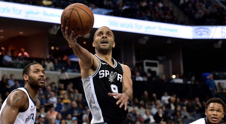 File - In this Jan. 24, 2018, file photo, San Antonio Spurs guard Tony Parker (9) shoots between Memphis Grizzlies forward Myke Henry (4) and guard Ben McLemore (23) during the second half of an NBA basketball game, in Memphis, Tenn File - In this Jan. 24, 2018, file photo, San Antonio Spurs guard Tony Parker (9) shoots between Memphis Grizzlies forward Myke Henry (4) and guard Ben McLemore (23) during the second half of an NBA basketball game, in Memphis, Tenn
