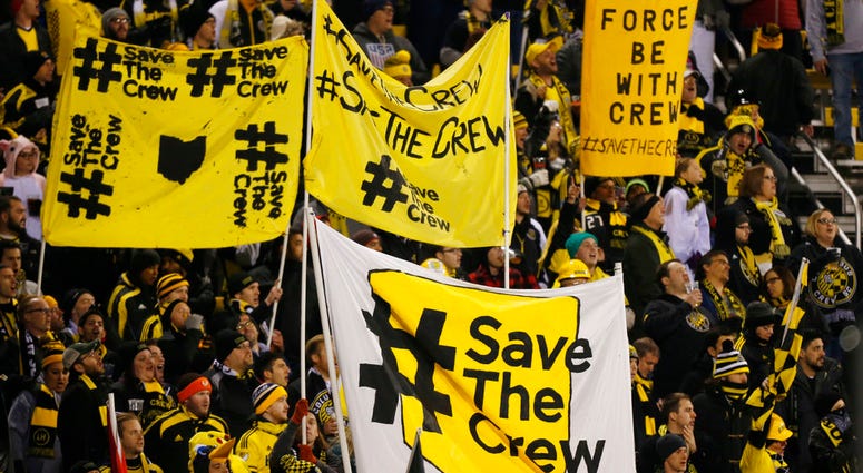 FILE - In this Oct. 31, 2017, file photo, Columbus Crew fans show their support for the team before the start of their MLS Eastern Conference semifinal soccer match against New York City FC in Columbus, Ohio. The Austin City Council is scheduled to decide Wednesday, Aug. 15, 2018 whether to move ahead with a stadium plan that could prompt Major League Soccer’s Columbus Crew to leave its home city after 22 years.