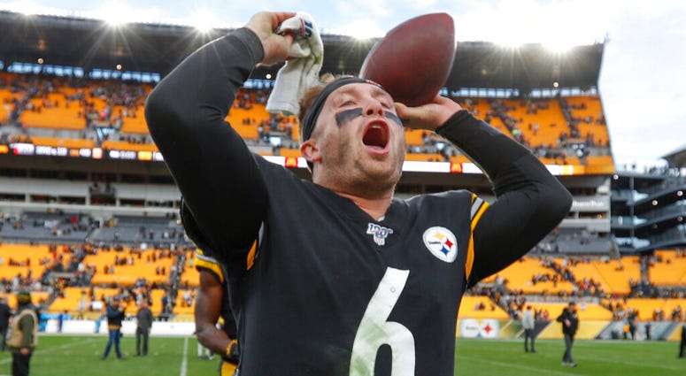 Pittsburgh Steelers quarterback Devlin Hodges (6) celebrates after defeating the Cleveland Browns during in an NFL football game, Sunday, Dec. 1, 2019, in Pittsburgh. (AP Photo/Don Wright) Pittsburgh Steelers quarterback Devlin Hodges (6) celebrates after defeating the Cleveland Browns during in an NFL football game, Sunday, Dec. 1, 2019, in Pittsburgh. (AP Photo/Don Wright)