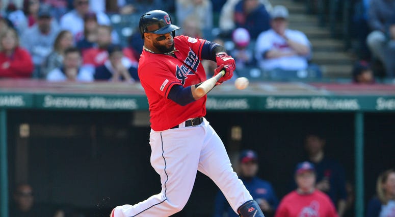 CLEVELAND, OHIO - APRIL 06: Carlos Santana #41 of the Cleveland Indians hits an RBI single during the first inning against the Toronto Blue Jays at Progressive Field on April 06, 2019 in Cleveland, Ohio. (Photo by Jason Miller/Getty Images) CLEVELAND, OHIO - APRIL 06: Carlos Santana #41 of the Cleveland Indians hits an RBI single during the first inning against the Toronto Blue Jays at Progressive Field on April 06, 2019 in Cleveland, Ohio. (Photo by Jason Miller/Getty Images)