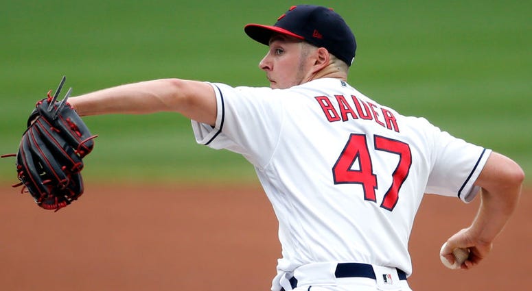 CLEVELAND, OH - JULY 18: Starting pitcher Trevor Bauer #47 of the Cleveland Indians pitches against the Detroit Tigers during the first inning at Progressive Field on July 18, 2019 in Cleveland, Ohio. Cleveland Indians pitcher Trevor Bauer
