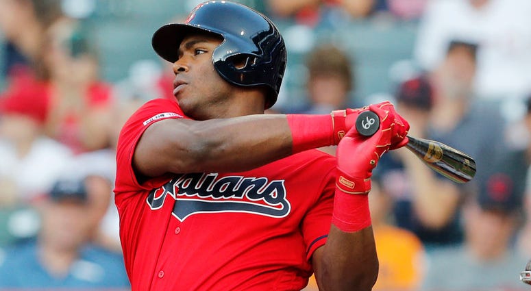 CLEVELAND, OH - AUGUST 01: Yasiel Puig #66 of flies out in his first at-bat with the Cleveland Indians against the Houston Astros in the first inning at Progressive Field on August 1, 2019 in Cleveland, Ohio. Puig was acquired from the Cincinnati Reds on CLEVELAND, OH - AUGUST 01: Yasiel Puig #66 of flies out in his first at-bat with the Cleveland Indians against the Houston Astros in the first inning at Progressive Field on August 1, 2019 in Cleveland, Ohio. Puig was acquired from the Cincinnati Reds on