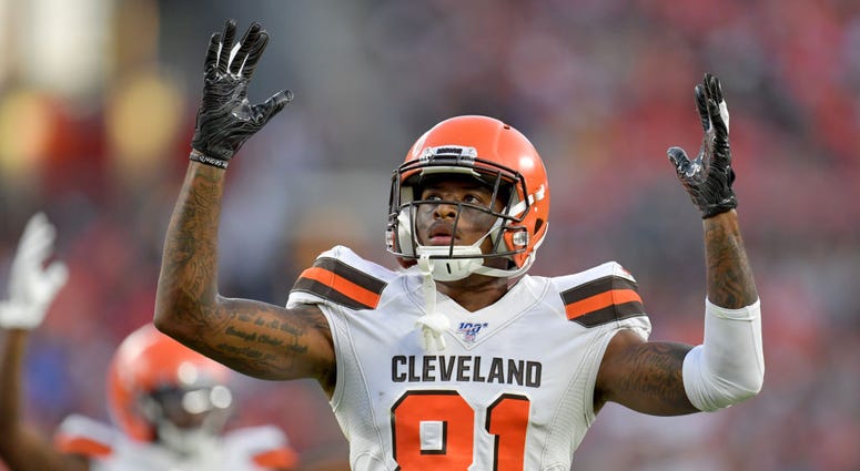 CLEVELAND, OHIO - AUGUST 08: Wide receiver Rashard Higgins #81 of the Cleveland Browns signals touchdown during a review during the first half of a preseason game against the Washington Redskins at FirstEnergy Stadium on August 08, 2019 in Cleveland, Ohio CLEVELAND, OHIO - AUGUST 08: Wide receiver Rashard Higgins #81 of the Cleveland Browns signals touchdown during a review during the first half of a preseason game against the Washington Redskins at FirstEnergy Stadium on August 08, 2019 in Cleveland, Ohio
