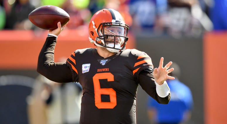 CLEVELAND, OHIO - OCTOBER 13: Quarterback Baker Mayfield #6 of the Cleveland Browns passes during the first quarter against the Seattle Seahawks at FirstEnergy Stadium on October 13, 2019 in Cleveland, Ohio. (Photo by Jason Miller/Getty Images) CLEVELAND, OHIO - OCTOBER 13: Quarterback Baker Mayfield #6 of the Cleveland Browns passes during the first quarter against the Seattle Seahawks at FirstEnergy Stadium on October 13, 2019 in Cleveland, Ohio. (Photo by Jason Miller/Getty Images)
