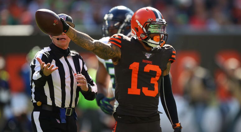 CLEVELAND, OHIO - OCTOBER 13: Odell Beckham #13 of the Cleveland Browns reacts to a first down catch against the Seattle Seahawks during the second quater at FirstEnergy Stadium on October 13, 2019 in Cleveland, Ohio. (Photo by Gregory Shamus/Getty Images CLEVELAND, OHIO - OCTOBER 13: Odell Beckham #13 of the Cleveland Browns reacts to a first down catch against the Seattle Seahawks during the second quater at FirstEnergy Stadium on October 13, 2019 in Cleveland, Ohio. (Photo by Gregory Shamus/Getty Images