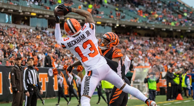 Odell Beckham Jr. #13 of the Cleveland Browns makes a touchdown catch during the fourth quarter of the game against the Cincinnati Bengals at Paul Brown Stadium on December 29, 2019 in Cincinnati, Ohio. (Photo by Bobby Ellis/Getty Images Odell Beckham Jr. #13 of the Cleveland Browns makes a touchdown catch during the fourth quarter of the game against the Cincinnati Bengals at Paul Brown Stadium on December 29, 2019 in Cincinnati, Ohio. (Photo by Bobby Ellis/Getty Images