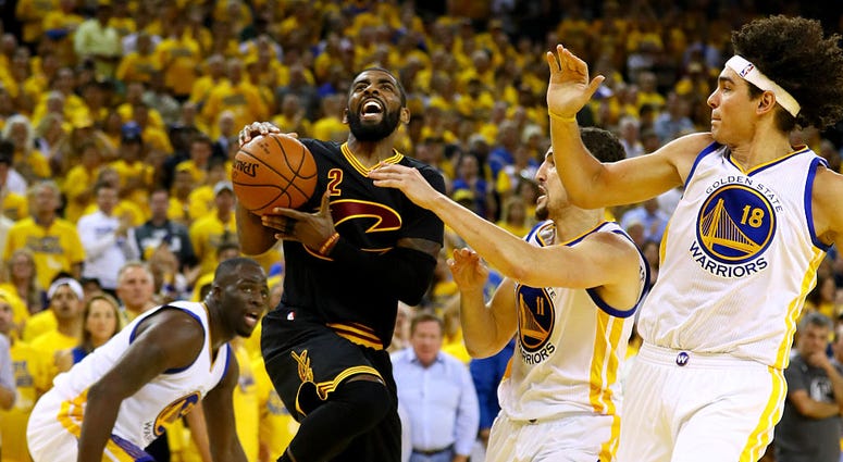 OAKLAND, CA - JUNE 19: Kyrie Irving #2 of the Cleveland Cavaliers drives to the hoop against the Golden State Warriors in Game 7 of the 2016 NBA Finals at ORACLE Arena on June 19, 2016 in Oakland, California. NOTE TO USER: User expressly acknowledges and OAKLAND, CA - JUNE 19: Kyrie Irving #2 of the Cleveland Cavaliers drives to the hoop against the Golden State Warriors in Game 7 of the 2016 NBA Finals at ORACLE Arena on June 19, 2016 in Oakland, California. NOTE TO USER: User expressly acknowledges and