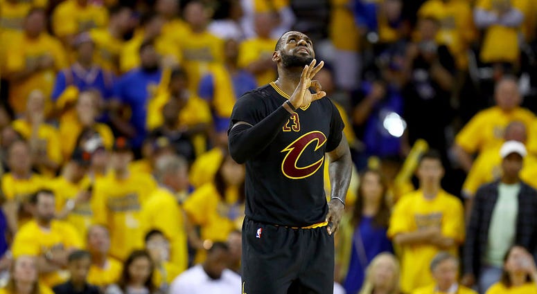 OAKLAND, CA - JUNE 19: LeBron James #23 of the Cleveland Cavaliers reacts to a play against the Golden State Warriors in Game 7 of the 2016 NBA Finals at ORACLE Arena on June 19, 2016 in Oakland, California. NOTE TO USER: User expressly acknowledges and a OAKLAND, CA - JUNE 19: LeBron James #23 of the Cleveland Cavaliers reacts to a play against the Golden State Warriors in Game 7 of the 2016 NBA Finals at ORACLE Arena on June 19, 2016 in Oakland, California. NOTE TO USER: User expressly acknowledges and a
