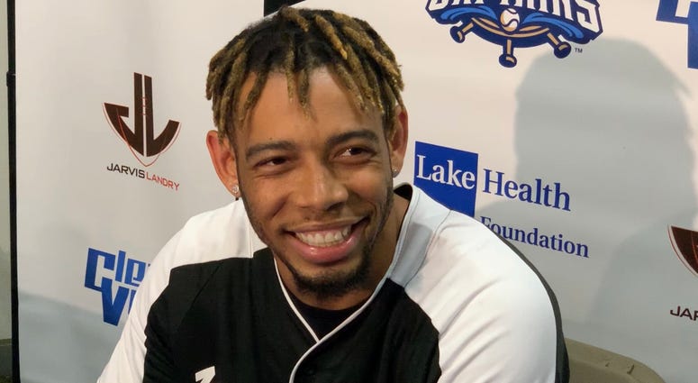 FOrmer Browns ad current Steelers CB Joe Haden speaks prior to Jarvis Landry's celebrity charity softball game played at Classic Park in Eastlake, Ohio on June 15, 2019.