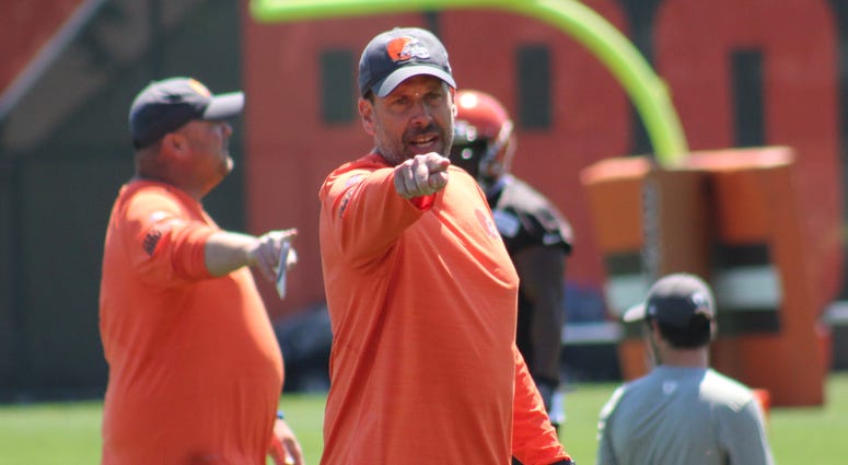 Browns offensive coordinator Todd Haley yells instructions during practice Browns offensive coordinator Todd Haley yells instructions during practice