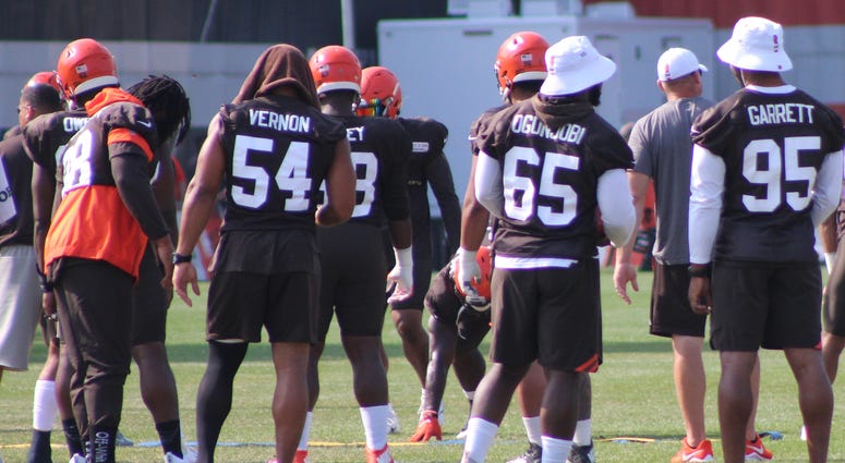 (L to R) Sheldon Richardson, Olivier Vernon, Larry Ogunjobi and Myles Garrett aren't likely to play in the preseason opener