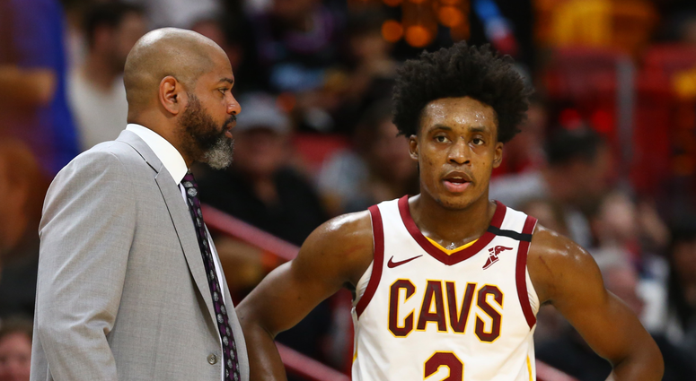 Feb 22, 2020; Miami, Florida, USA; Cleveland Cavaliers head coach J.B. Bickerstaff and guard Collin Sexton (2) talk during the second quarter at American Airlines Arena. Mandatory Credit: Kim Klement-USA TODAY Sports Feb 22, 2020; Miami, Florida, USA; Cleveland Cavaliers head coach J.B. Bickerstaff and guard Collin Sexton (2) talk during the second quarter at American Airlines Arena. Mandatory Credit: Kim Klement-USA TODAY Sports