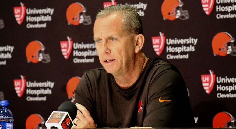 Browns offensive coordinator Todd Monken speaks with reporters during his introductory press conference on Feb. 7, 2019