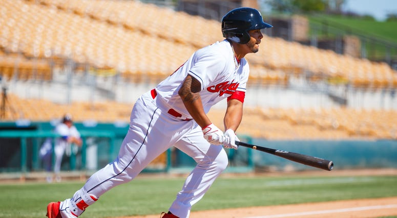 Oct 11, 2017; Glendale, AZ, USA; Cleveland Indians first baseman Bobby Bradley plays for the Glendale Desert Dogs against the Peoria Javelinas during an Arizona Fall League game at Camelback Ranch. Mandatory Credit: Mark J. Rebilas-USA TODAY Sports Oct 11, 2017; Glendale, AZ, USA; Cleveland Indians first baseman Bobby Bradley plays for the Glendale Desert Dogs against the Peoria Javelinas during an Arizona Fall League game at Camelback Ranch. Mandatory Credit: Mark J. Rebilas-USA TODAY Sports