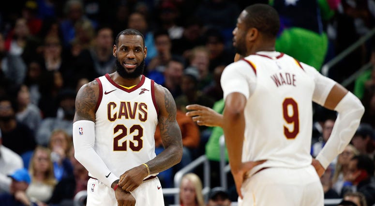Jan 6, 2018; Orlando, FL, USA; Cleveland Cavaliers forward LeBron James (23) and Cleveland Cavaliers guard Dwyane Wade (9) during the second quarter at Amway Center. Mandatory Credit: Kim Klement-USA TODAY Sports Jan 6, 2018; Orlando, FL, USA; Cleveland Cavaliers forward LeBron James (23) and Cleveland Cavaliers guard Dwyane Wade (9) during the second quarter at Amway Center. Mandatory Credit: Kim Klement-USA TODAY Sports