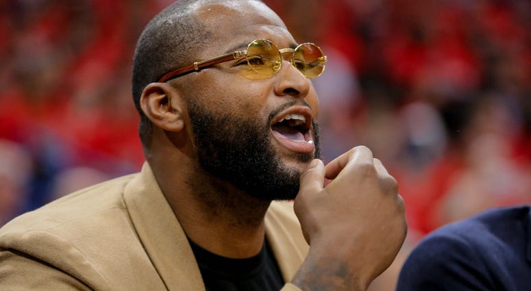 New Orleans Pelicans center DeMarcus Cousins watches from the bench during the second half in game four of the first round of the 2018 NBA Playoffs against the Portland Trail Blazers New Orleans Pelicans center DeMarcus Cousins watches from the bench during the second half in game four of the first round of the 2018 NBA Playoffs against the Portland Trail Blazers