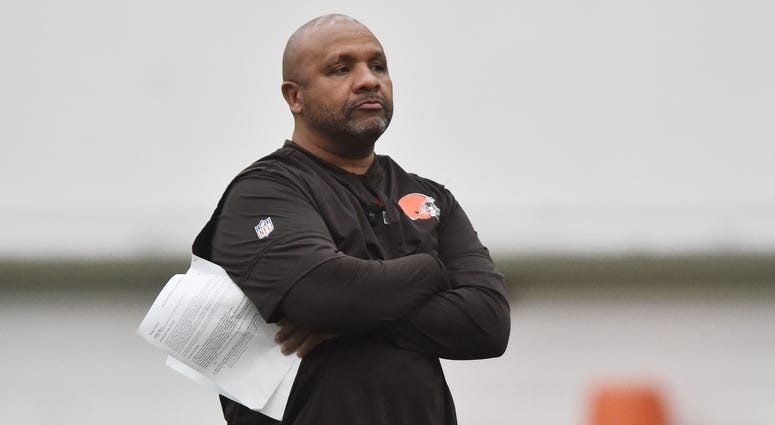 Cleveland Browns head coach Hue Jackson during rookie minicamp at the Cleveland Browns training facility.
