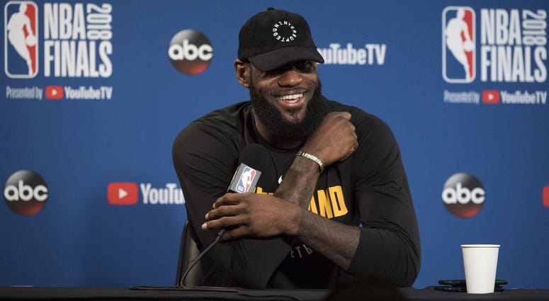 Cleveland Cavaliers forward LeBron James (23) addresses the media in a press conference during NBA Finals media day at Oracle Arena Cleveland Cavaliers forward LeBron James (23) addresses the media in a press conference during NBA Finals media day at Oracle Arena