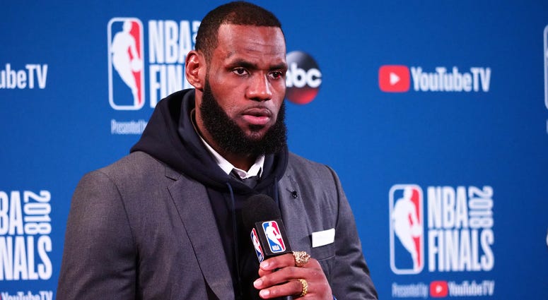 Cleveland Cavaliers forward LeBron James (23) speaks to media following game two of the 2018 NBA Finals at Oracle Arena. Cleveland Cavaliers forward LeBron James (23) speaks to media following game two of the 2018 NBA Finals at Oracle Arena.