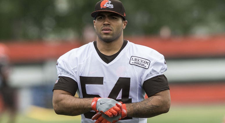 Cleveland Browns linebacker Mychal Kendricks (54) leaves the field after minicamp at the Cleveland Browns training facility. Cleveland Browns linebacker Mychal Kendricks (54) leaves the field after minicamp at the Cleveland Browns training facility.