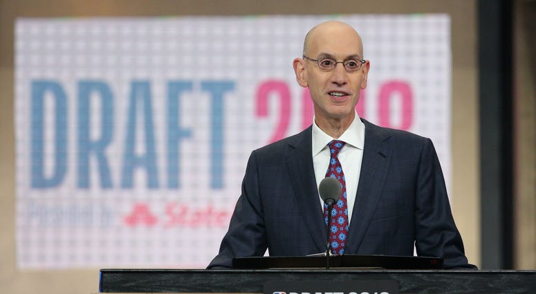 Jun 21, 2018; Brooklyn, NY, USA; NBA commissioner Adam Silver speaks before the first round of the 2018 NBA Draft at the Barclays Center. Mandatory Credit: Brad Penner-USA TODAY Sports Jun 21, 2018; Brooklyn, NY, USA; NBA commissioner Adam Silver speaks before the first round of the 2018 NBA Draft at the Barclays Center. Mandatory Credit: Brad Penner-USA TODAY Sports