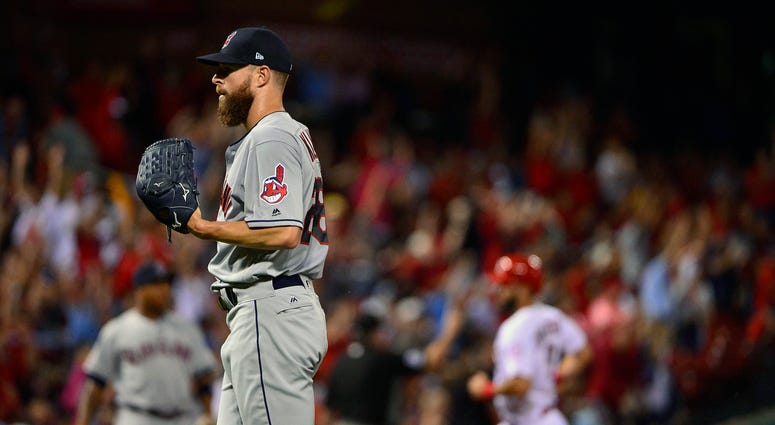 Jun 26, 2018; St. Louis, MO, USA; Cleveland Indians starting pitcher Corey Kluber (28) looks on after giving up a three run home run to St. Louis Cardinals first baseman Jose Martinez (not pictured) during the second inning at Busch Stadium. Jun 26, 2018; St. Louis, MO, USA; Cleveland Indians starting pitcher Corey Kluber (28) looks on after giving up a three run home run to St. Louis Cardinals first baseman Jose Martinez (not pictured) during the second inning at Busch Stadium.