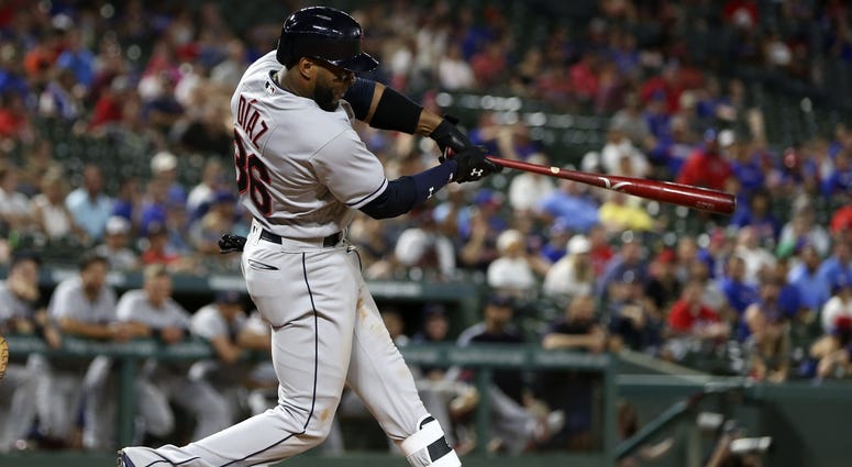 Cleveland Indians designated hitter Yandy Diaz (36) triples during the ninth inning against the Texas Rangers at Globe Life Park in Arlington. Cleveland Indians designated hitter Yandy Diaz (36) triples during the ninth inning against the Texas Rangers at Globe Life Park in Arlington.