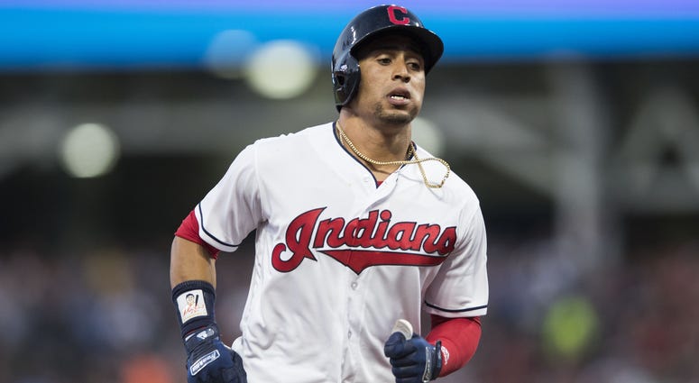 Aug 4, 2018; Cleveland, OH, USA; Cleveland Indians center fielder Leonys Martin (13) rounds the bases after hitting a home run during the sixth inning against the Los Angeles Angels at Progressive Field. Mandatory Credit: Ken Blaze-USA TODAY Sports Aug 4, 2018; Cleveland, OH, USA; Cleveland Indians center fielder Leonys Martin (13) rounds the bases after hitting a home run during the sixth inning against the Los Angeles Angels at Progressive Field. Mandatory Credit: Ken Blaze-USA TODAY Sports