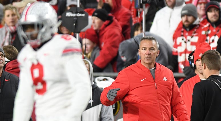 Ohio State Buckeye head coach Urban Meyer reacts in the fourth quarter during their game against the Purdue Boilermakers at Ross-Ade Stadium. Ohio State Buckeye head coach Urban Meyer reacts in the fourth quarter during their game against the Purdue Boilermakers at Ross-Ade Stadium.