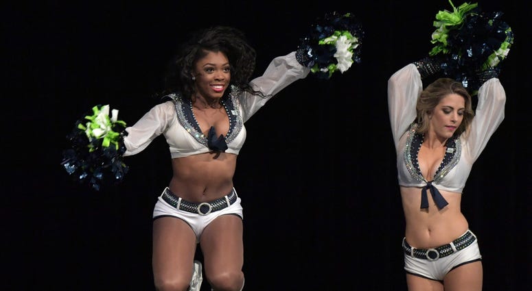 Nov 4, 2018; Seattle, WA, USA; Seattle Seahawks Sea Gals cheerleaders perform before a game against the Los Angeles Chargers at CenturyLink Field. Mandatory Credit: Kirby Lee-USA TODAY Sports Nov 4, 2018; Seattle, WA, USA; Seattle Seahawks Sea Gals cheerleaders perform before a game against the Los Angeles Chargers at CenturyLink Field. Mandatory Credit: Kirby Lee-USA TODAY Sports