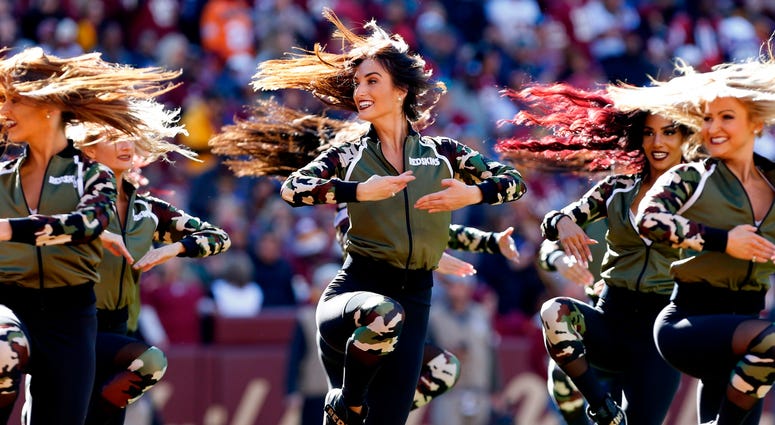 Nov 4, 2018; Landover, MD, USA; A Washington Redskins cheerleader dances on the field during a timeout against the Atlanta Falcons in the second quarter at FedEx Field. Mandatory Credit: Geoff Burke-USA TODAY Sports Nov 4, 2018; Landover, MD, USA; A Washington Redskins cheerleader dances on the field during a timeout against the Atlanta Falcons in the second quarter at FedEx Field. Mandatory Credit: Geoff Burke-USA TODAY Sports