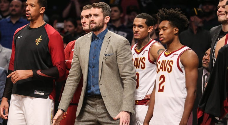 Dec 3, 2018; Brooklyn, NY, USA; Cleveland Cavaliers forward Kevin Love (not in uniform) at Barclays Center. Mandatory Credit: Wendell Cruz-USA TODAY Sports Dec 3, 2018; Brooklyn, NY, USA; Cleveland Cavaliers forward Kevin Love (not in uniform) at Barclays Center. Mandatory Credit: Wendell Cruz-USA TODAY Sports