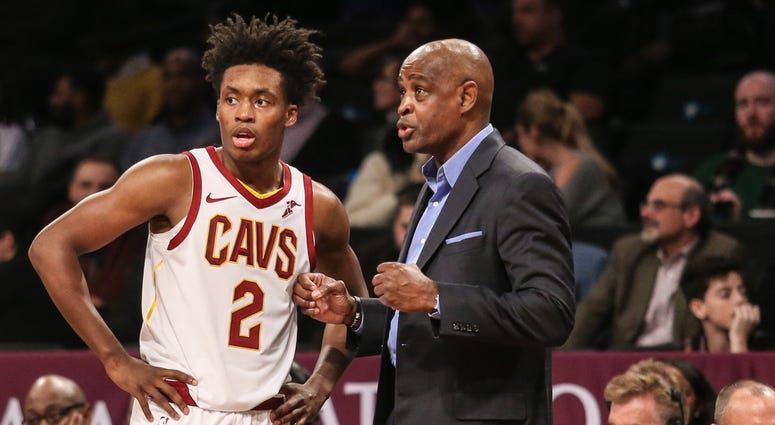 Dec 3, 2018; Brooklyn, NY, USA; Cleveland Cavaliers head coach Larry Drew and guard Collin Sexton (2) at Barclays Center. Mandatory Credit: Wendell Cruz-USA TODAY Sports Dec 3, 2018; Brooklyn, NY, USA; Cleveland Cavaliers head coach Larry Drew and guard Collin Sexton (2) at Barclays Center. Mandatory Credit: Wendell Cruz-USA TODAY Sports