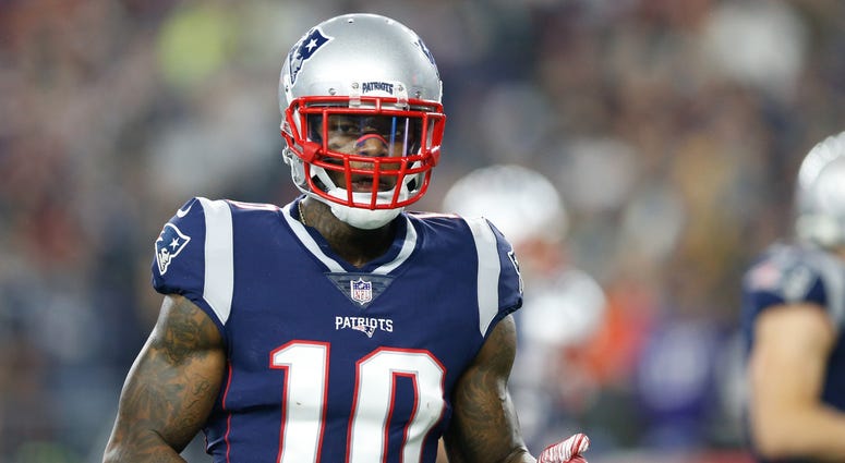 Dec 2, 2018; Foxborough, MA, USA; New England Patriots wide receiver Josh Gordon (10) reacts during the second quarter against the Minnesota Vikings at Gillette Stadium. Mandatory Credit: Greg M. Cooper-USA TODAY Sports Dec 2, 2018; Foxborough, MA, USA; New England Patriots wide receiver Josh Gordon (10) reacts during the second quarter against the Minnesota Vikings at Gillette Stadium. Mandatory Credit: Greg M. Cooper-USA TODAY Sports