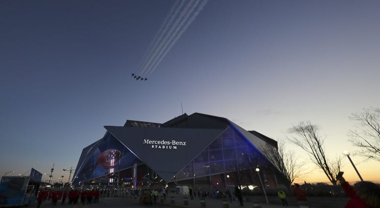 Feb 3, 2019; Atlanta, GA, USA; The Air Force Thunderbirds fly over the stadium before Super Bowl LIII at Mercedes-Benz Stadium. Mandatory Credit: Kevin Jairaj-USA TODAY Sports Feb 3, 2019; Atlanta, GA, USA; The Air Force Thunderbirds fly over the stadium before Super Bowl LIII at Mercedes-Benz Stadium. Mandatory Credit: Kevin Jairaj-USA TODAY Sports