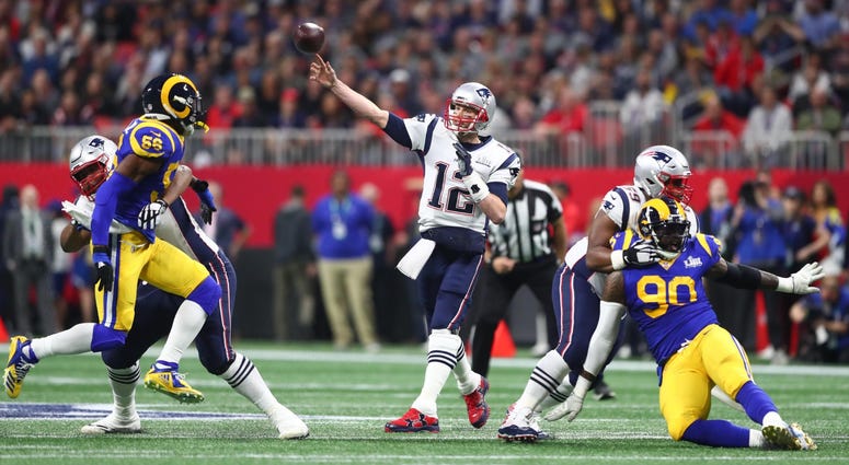 Feb 3, 2019; Atlanta, GA, USA; New England Patriots quarterback Tom Brady (12) throws a pass against the Los Angeles Rams in the first quarter in Super Bowl LIII at Mercedes-Benz Stadium. Mandatory Credit: Mark J. Rebilas-USA TODAY Sports Feb 3, 2019; Atlanta, GA, USA; New England Patriots quarterback Tom Brady (12) throws a pass against the Los Angeles Rams in the first quarter in Super Bowl LIII at Mercedes-Benz Stadium. Mandatory Credit: Mark J. Rebilas-USA TODAY Sports
