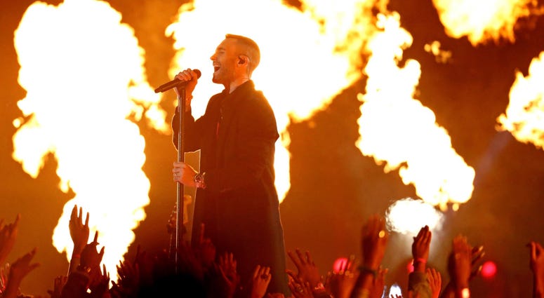 Feb 3, 2019; Atlanta, GA, USA; Maroon 5 lead singer Adam Levine performs during the halftime show in Super Bowl LIII at Mercedes-Benz Stadium. Mandatory Credit: Matthew Emmons-USA TODAY Sports Feb 3, 2019; Atlanta, GA, USA; Maroon 5 lead singer Adam Levine performs during the halftime show in Super Bowl LIII at Mercedes-Benz Stadium. Mandatory Credit: Matthew Emmons-USA TODAY Sports
