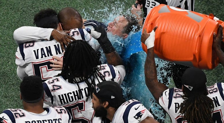 Feb 3, 2019; Atlanta, GA, USA; New England Patriots head coach Bill Belichick is doused with Gatorade after winning Super Bowl LIII against the Los Angeles Rams at Mercedes-Benz Stadium. Mandatory Credit: Richard Mackson-USA TODAY Sports Feb 3, 2019; Atlanta, GA, USA; New England Patriots head coach Bill Belichick is doused with Gatorade after winning Super Bowl LIII against the Los Angeles Rams at Mercedes-Benz Stadium. Mandatory Credit: Richard Mackson-USA TODAY Sports
