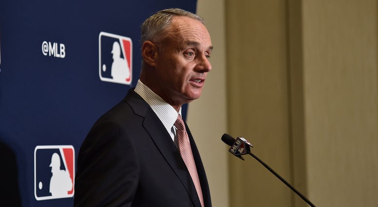 MLB commissioner Rob Manfred addresses representatives from the grapefruit league during the annual spring training media day at Hilton in West Palm Beach. MLB commissioner Rob Manfred addresses representatives from the grapefruit league during the annual spring training media day at Hilton in West Palm Beach.