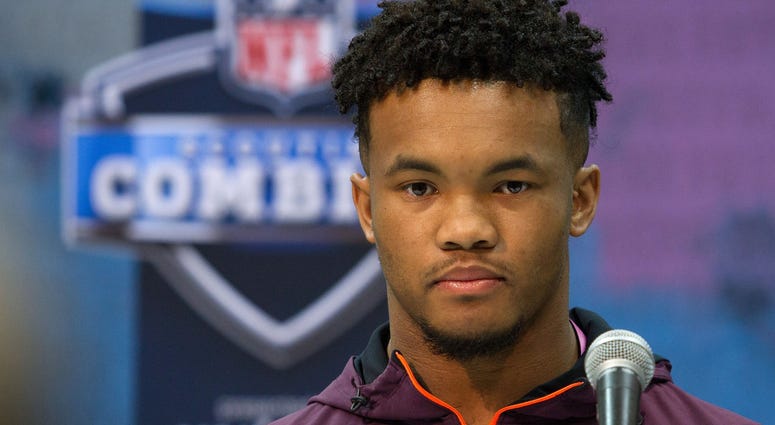 Oklahoma quarterback Kyler Murray (QB11) speaks to media during the 2019 NFL Combine at the Indiana Convention Center.