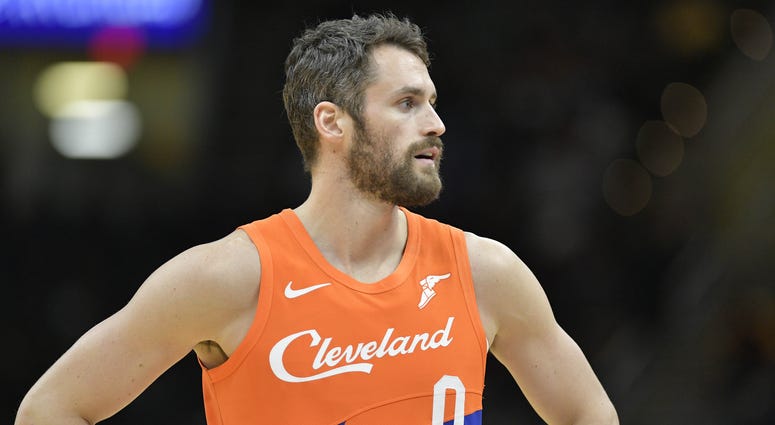 Mar 26, 2019; Cleveland, OH, USA; Cleveland Cavaliers forward Kevin Love (0) reacts in the second quarter against the Boston Celtics at Quicken Loans Arena. Mandatory Credit: David Richard-USA TODAY Sports Mar 26, 2019; Cleveland, OH, USA; Cleveland Cavaliers forward Kevin Love (0) reacts in the second quarter against the Boston Celtics at Quicken Loans Arena. Mandatory Credit: David Richard-USA TODAY Sports