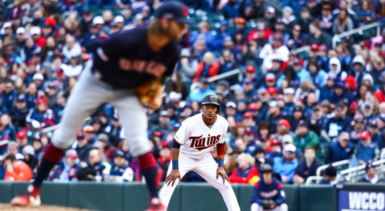 Mar 28, 2019; Minneapolis, MN, USA; Minnesota Twins shortstop Jorge Polanco (11) takes a lead from first base in the bottom of the eighth inning against the Cleveland Indians at Target Field. The Minnesota Twins defeated the Cleveland Indians 2-0. Mandato Mar 28, 2019; Minneapolis, MN, USA; Minnesota Twins shortstop Jorge Polanco (11) takes a lead from first base in the bottom of the eighth inning against the Cleveland Indians at Target Field. The Minnesota Twins defeated the Cleveland Indians 2-0. Mandato