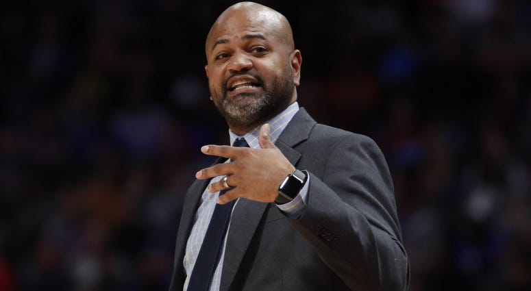 Memphis Grizzlies head coach J.B. Bickerstaff yells from the sidelines during the second quarter against the Detroit Pistons at Little Caesars Arena. Memphis Grizzlies head coach J.B. Bickerstaff yells from the sidelines during the second quarter against the Detroit Pistons at Little Caesars Arena.