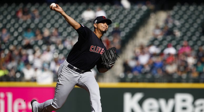 Apr 17, 2019; Seattle, WA, USA; Cleveland Indians starting pitcher Carlos Carrasco (59) throws against the Seattle Mariners during the fourth inning at T-Mobile Park. Mandatory Credit: Joe Nicholson-USA TODAY Sports Apr 17, 2019; Seattle, WA, USA; Cleveland Indians starting pitcher Carlos Carrasco (59) throws against the Seattle Mariners during the fourth inning at T-Mobile Park. Mandatory Credit: Joe Nicholson-USA TODAY Sports