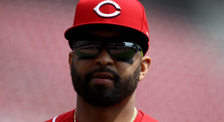 Apr 11, 2019; Cincinnati, OH, USA; Cincinnati Reds left fielder Matt Kemp (27) against the Miami Marlins at Great American Ball Park. Mandatory Credit: Aaron Doster-USA TODAY Sports Apr 11, 2019; Cincinnati, OH, USA; Cincinnati Reds left fielder Matt Kemp (27) against the Miami Marlins at Great American Ball Park. Mandatory Credit: Aaron Doster-USA TODAY Sports