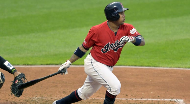 Apr 23, 2019; Cleveland, OH, USA;Cleveland Indians third baseman Jose Ramirez (11) singles against the Miami Marlins in the sixth inning at Progressive Field. Mandatory Credit: David Richard-USA TODAY Sports Apr 23, 2019; Cleveland, OH, USA;Cleveland Indians third baseman Jose Ramirez (11) singles against the Miami Marlins in the sixth inning at Progressive Field. Mandatory Credit: David Richard-USA TODAY Sports